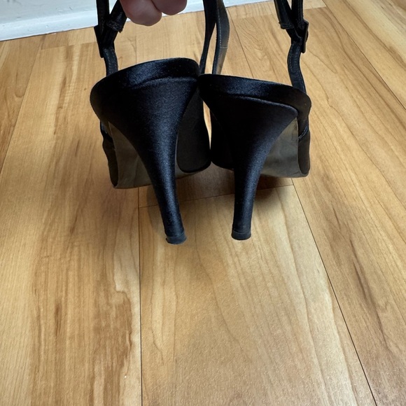 Stuart Weitzman Black Satin Peep Toe Slingback Heels - size 9 - Picture 7 of 7